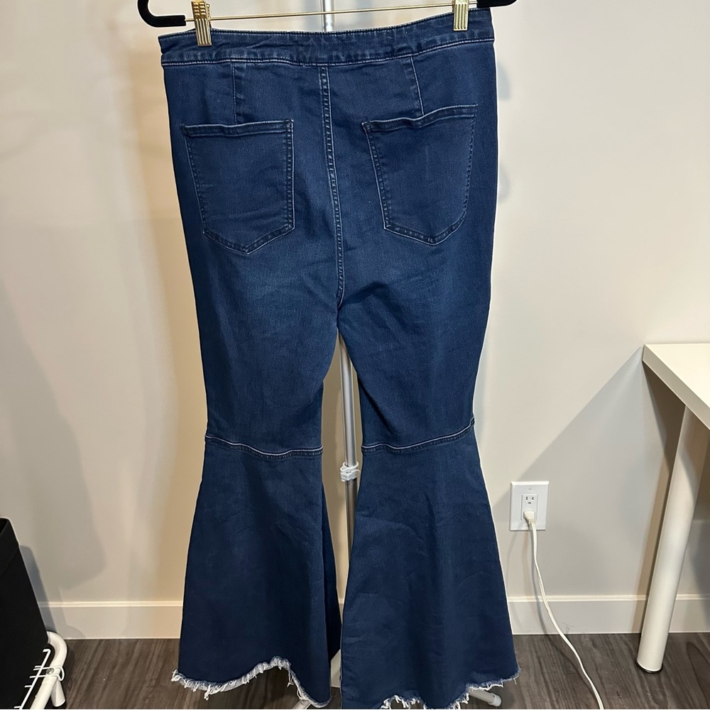 Dark Blue Flare Women's Jeans - Classic High-Waist - Picture 2 of 11
